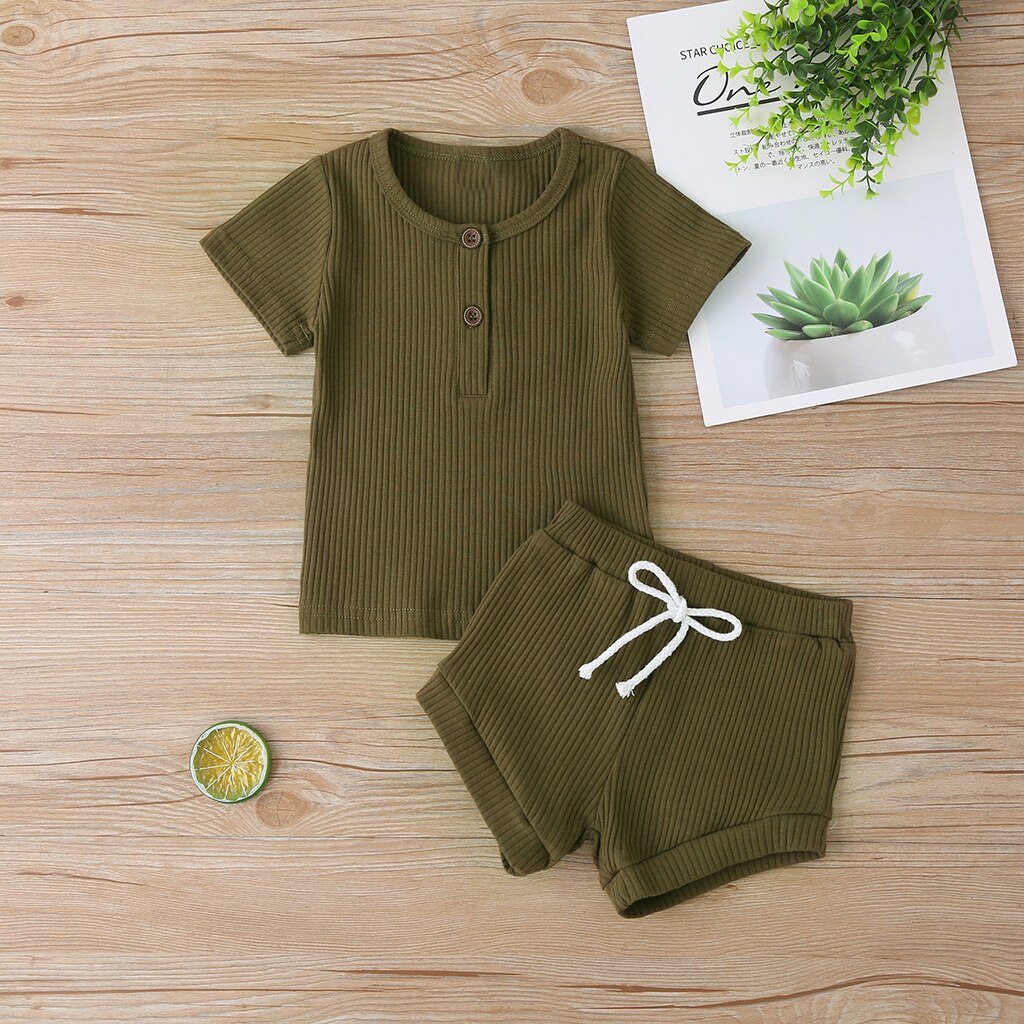 PatPat Baby Casual Solid Top and Shorts Set