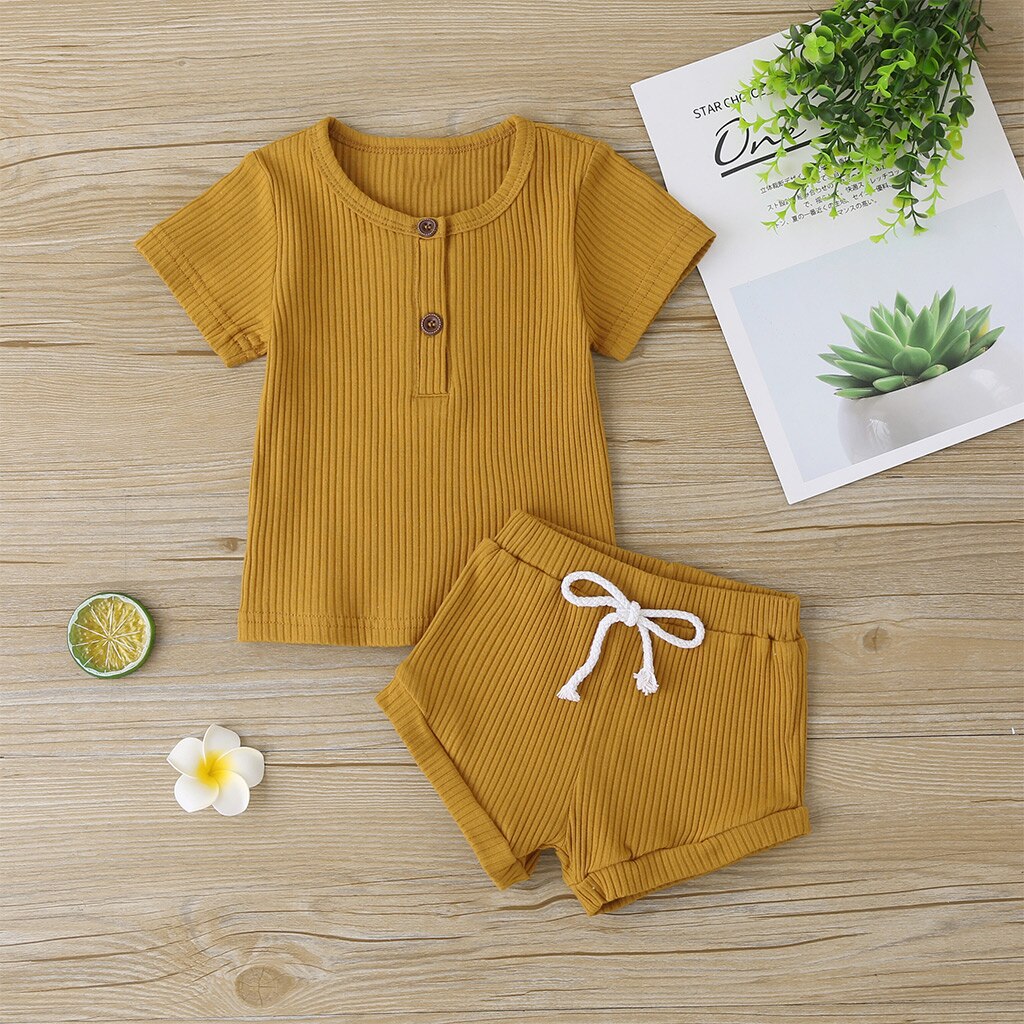 PatPat Baby Casual Solid Top and Shorts Set