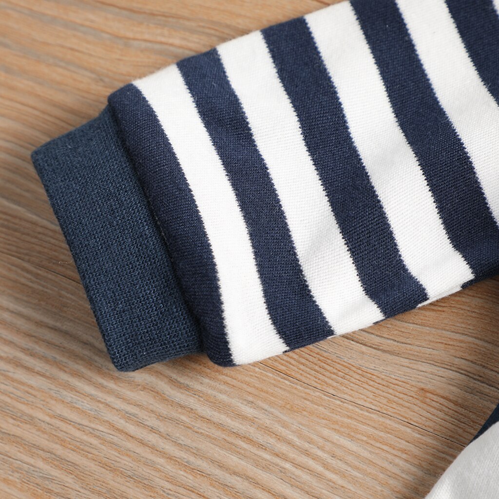 PatPat 2020 Spring Autumn Cotton Casual Newborn Striped Penguin Print Long Sleeve Jumpsuit Hat Set for Baby Dark Blue Crawler