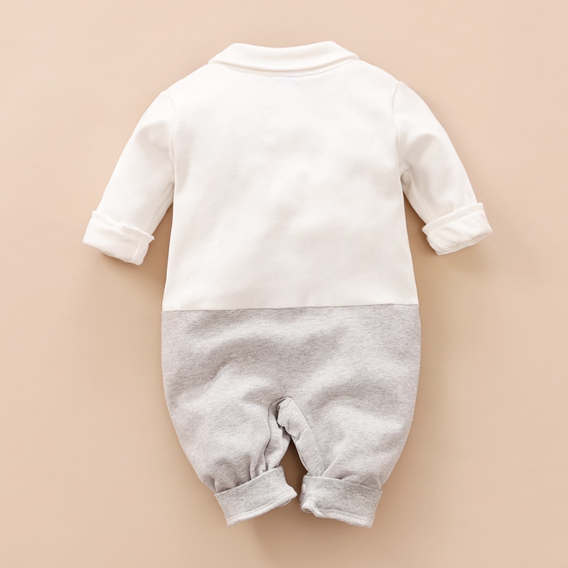 PatPat 2020 New Spring and Autumn Cotton Crawling Baby Boy Grace Imitation Long Sleeve Gentleman Bow Tie Jumpsuit Baby Clothes
