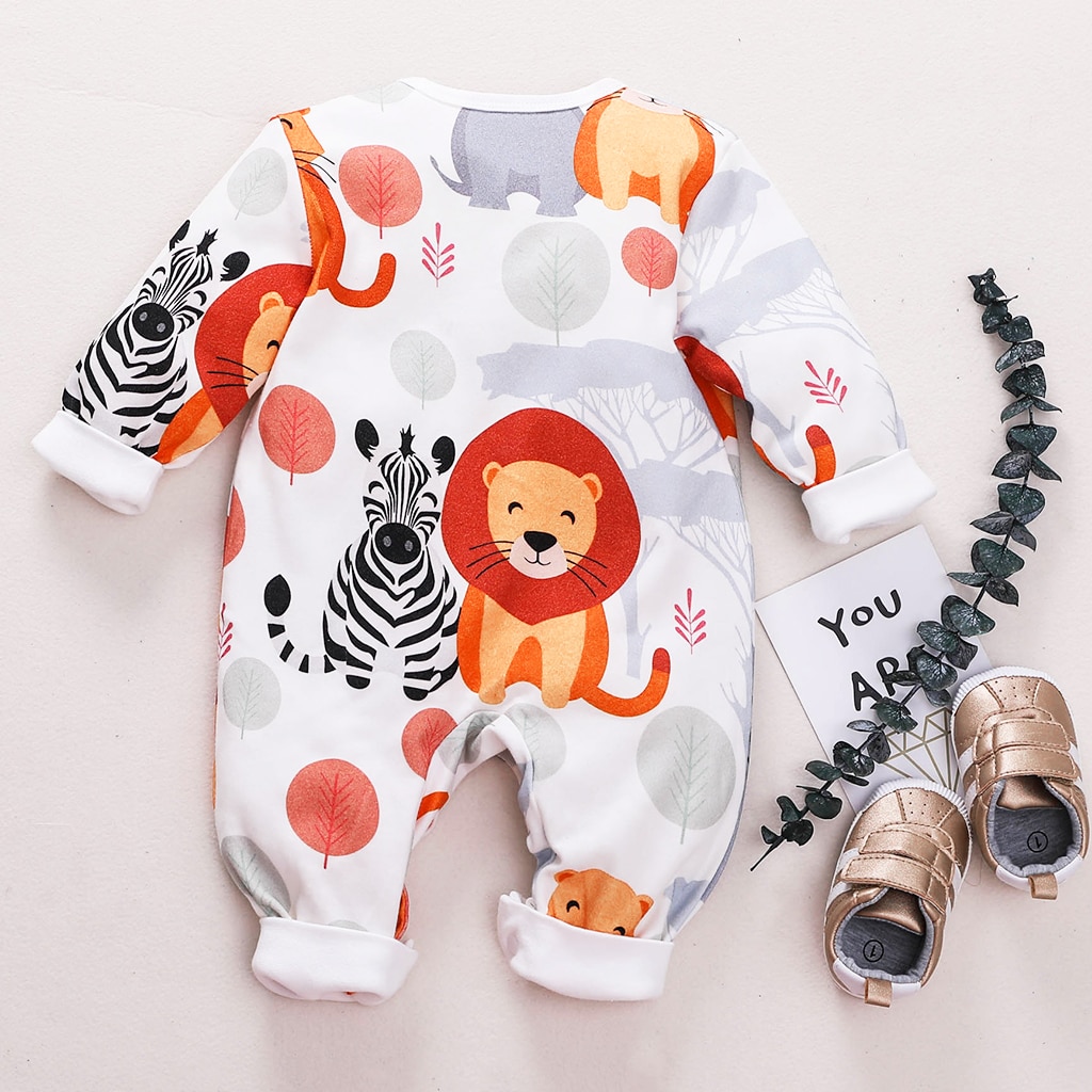 PatPat Spring and Autumn New Cotton Newborn Fashion Cute Animal Lion Hippo Jumpsuit Suitable For Baby Crawling Clothing