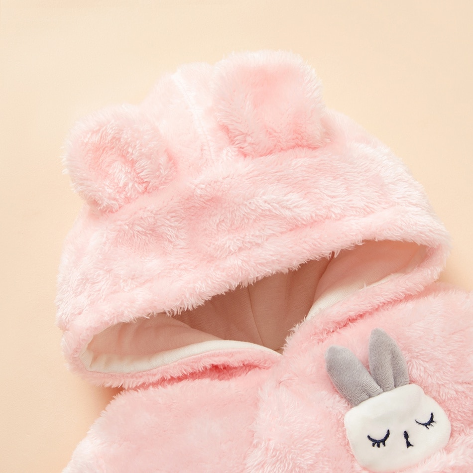PatPat 2021 New Arrival Winter Baby Solid Fleece Rabbit Hooded JumpsuitBaby Unisex Sweet Jumpsuits Baby Clothes