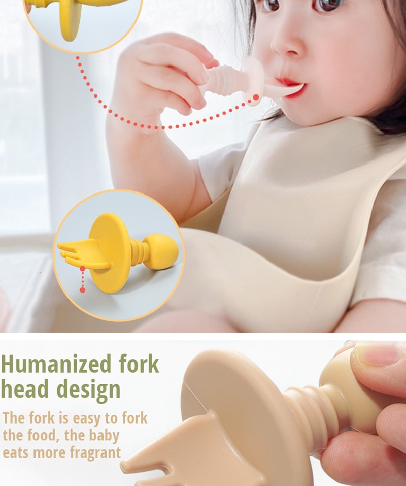 BPA Free Solid Silicon Baby Suction Plate Fashionable Feeding Accessorie Newborn Learning Plate Set With Fork Spoon Dropshipping