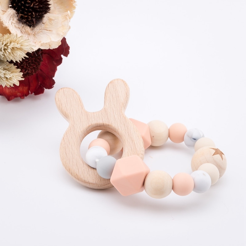 Silicon and Wooden Bead Teether