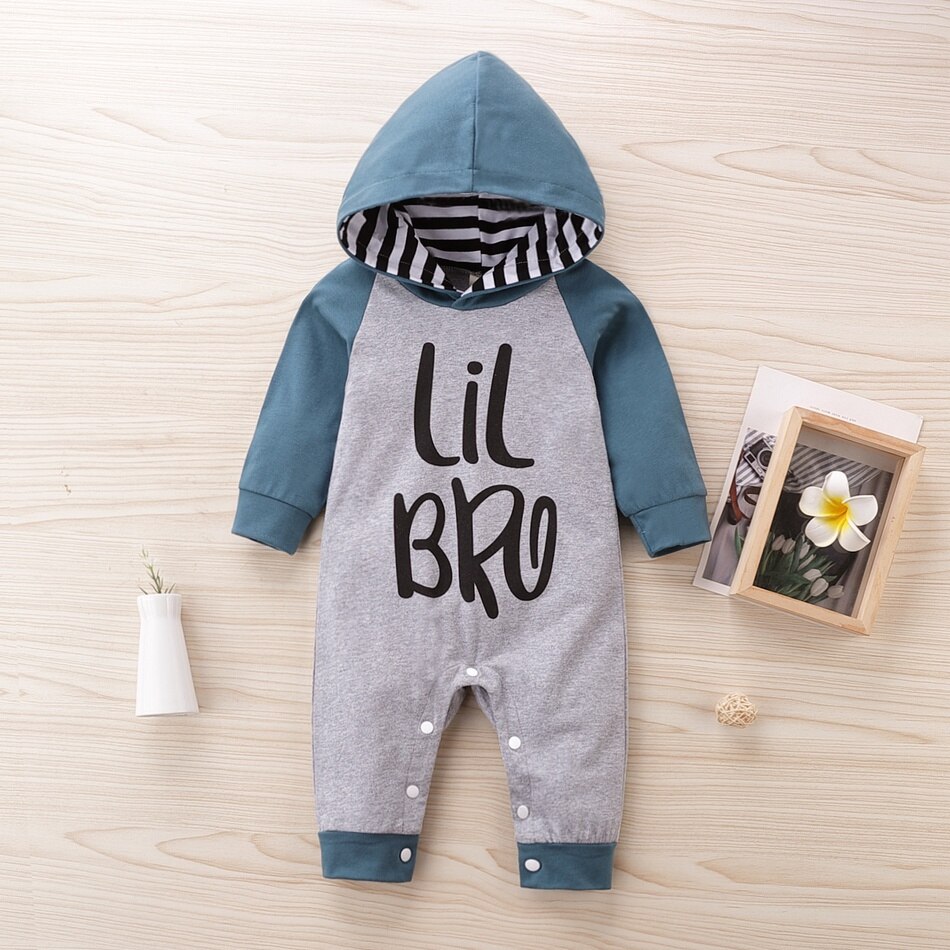Baby LIL BRO Letter Striped Hooded Jumpsuit