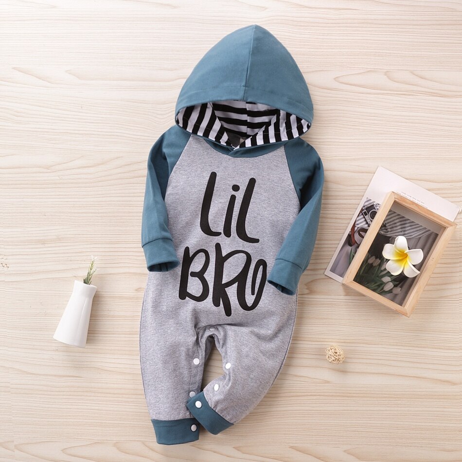 Baby LIL BRO Letter Striped Hooded Jumpsuit