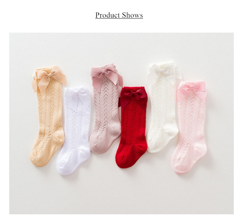 Knee-High Cotton Socks with Ribbon