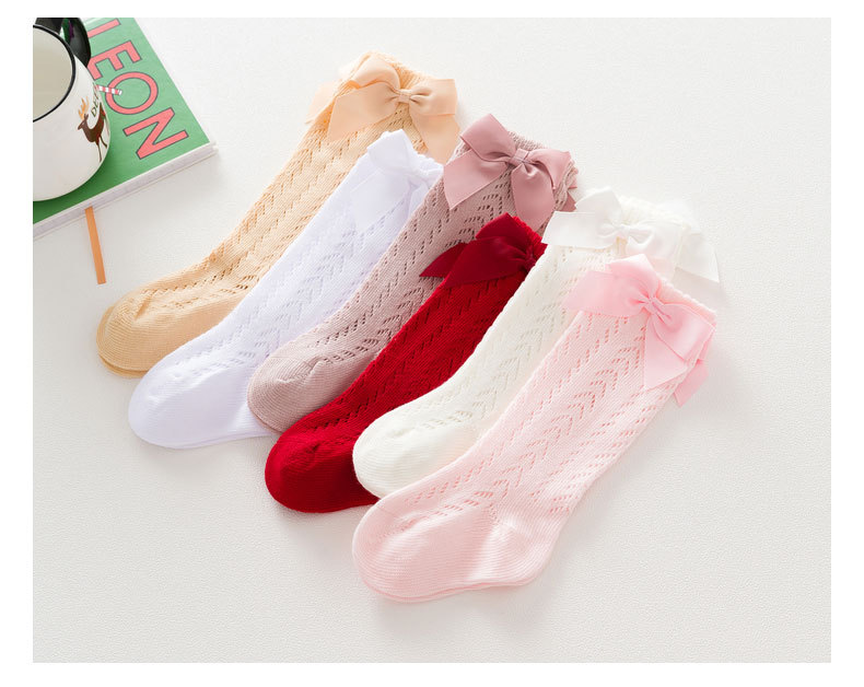 Knee-High Cotton Socks with Ribbon