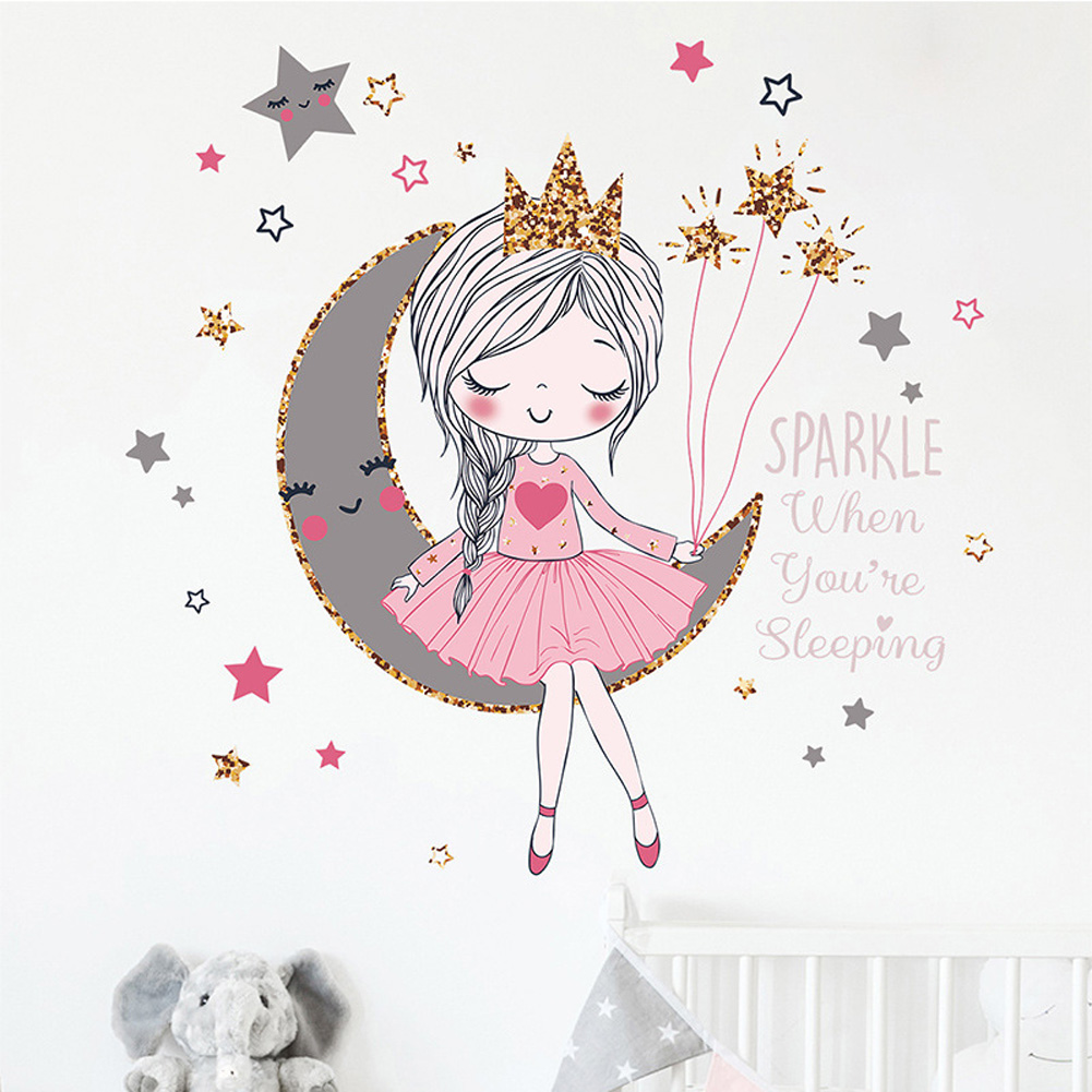 Princess on the moon wall sticker for girls' room