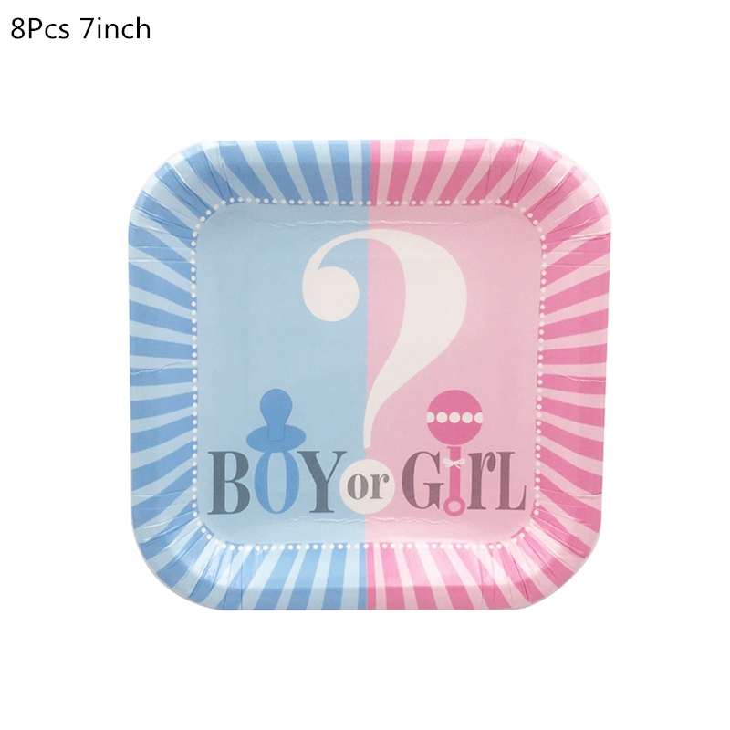 Gender Reveal Disposable Tableware Set Baby Shower Boy Or Girl Plate Napkin Tablecloth Gender Reveal Party Decorations Supplies